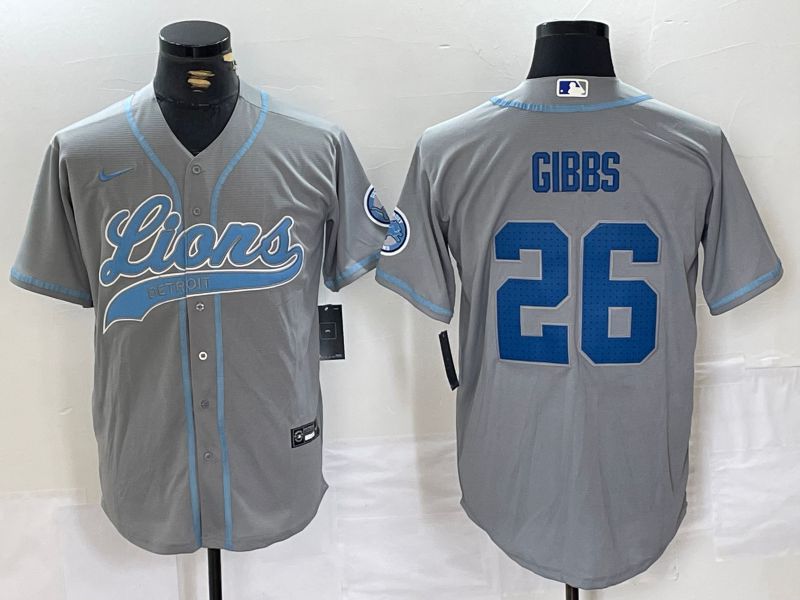 Men Detroit Lions 26 Gibbs Grey Joint Name 2024 Nike Limited NFL Jersey style 1